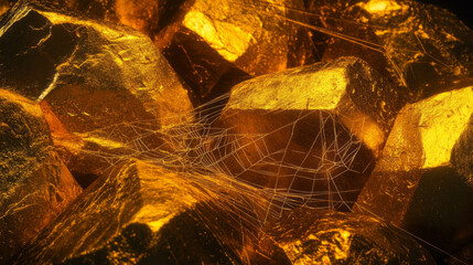 Poster - Golden spiderweb on textured surface – elegant background for design and decoration