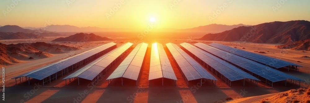 Massive battery array in desert power plant, sun blazing , storage ...