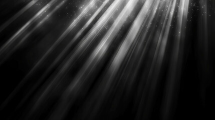 Poster - Ethereal grayscale light rays against dark grainy background for atmospheric design