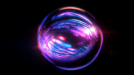 Fototapete - Holographic bubble with vibrant iridescent reflections on black background