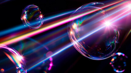 Fototapete - Holographic bubbles with laser reflections - futuristic and colorful background design
