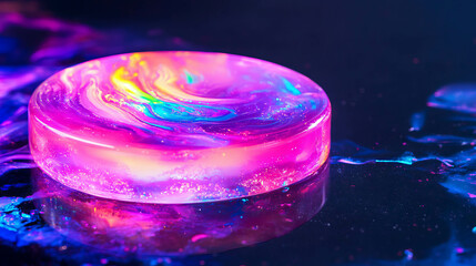 Poster - Vibrant iridescent resin artwork with embedded objects for modern artistic design