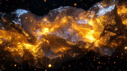 Poster - Shimmering metallic smoke with golden glow for futuristic design backgrounds