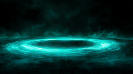 Poster - Swirling mint light on dark background for abstract design and creative projects