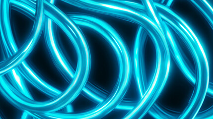 Poster - Neon blue light background with glowing loops for modern design