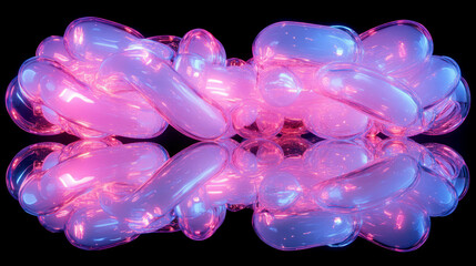 Fototapete - Vibrant neon bubbles reflecting in mirror for futuristic design aesthetic