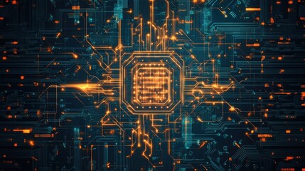 Poster - Advanced AI-enhanced quantum circuit board glowing on a bold teal background, showcasing speed.