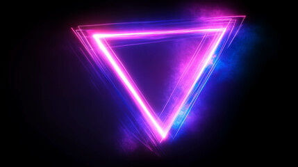 Poster - Neon light abstract geometric shapes background with vibrant triangle design