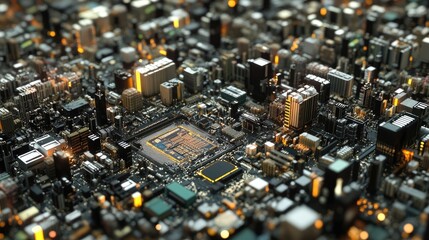 Poster - Advanced industrial automation where robotic arms are quickly and accurately producing electronic circuits.