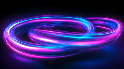 Poster - Vibrant neon light swirls against dark blue background for futuristic design