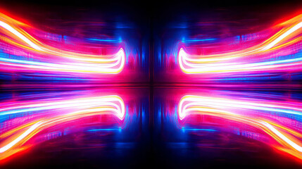 Poster - Neon light reflections in dark abstract background for modern design