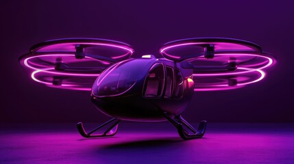 Poster - Autonomous drone-style flying taxi on a deep violet background, symbolizing innovative aerial mobility.