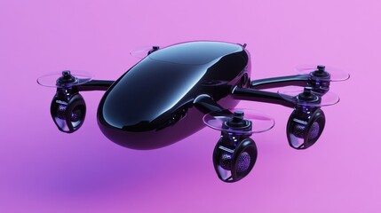 Poster - Autonomous drone-style flying taxi on a deep violet background, symbolizing innovative aerial mobility.