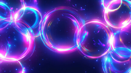 Poster - Vivid neon light gradient with multicolored glowing rings for creative design
