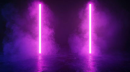 Poster - Futuristic neon light background with smoke and reflection for creative design projects