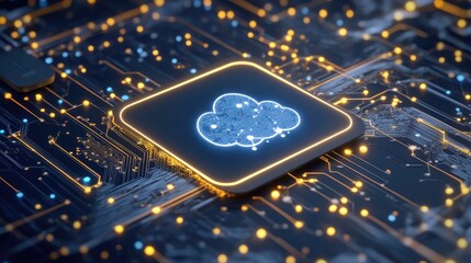 Poster - A futuristic concept of brainwaves syncing with AI-driven cloud computing technology.