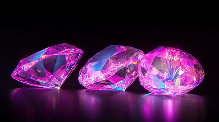 Poster - Neon light reflection on faceted gemstones in vibrant background