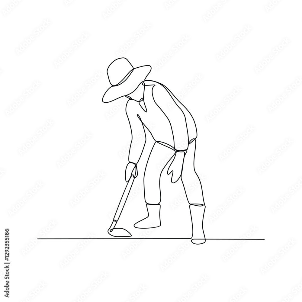 One continuous line drawing of a Farmer is on duty vector design ...