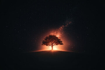 Wall Mural - A tree is lit up in the dark sky