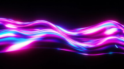 Poster - Vibrant neon light waves against dark background for modern design