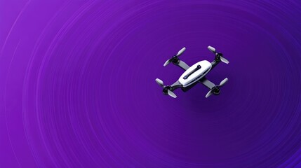 Poster - A high-tech flying taxi with sleek curves on a bold purple background, representing autonomous air travel.
