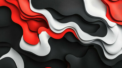 Fototapete - Abstract forms overlapping in bold red, black, and white waves for modern design