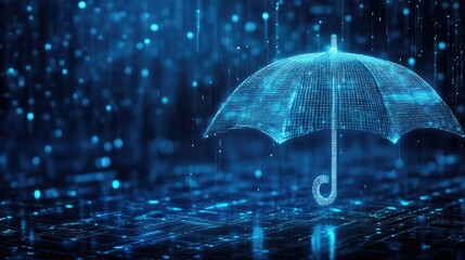 Poster - A holographic umbrella of interconnected security grids protecting Earth, symbolizing the power of AI-driven cybersecurity.