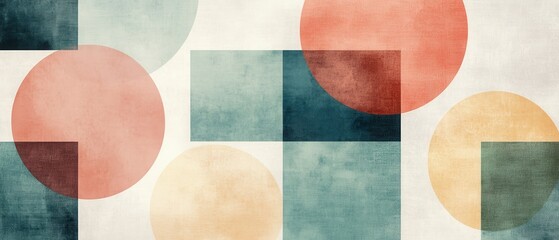 Aufkleber - Abstract Geometric Watercolor Composition with Circles and Squares