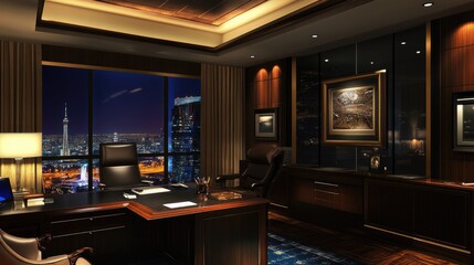Poster - Business-class hotel suite with a large workspace, high-speed internet, and a professional setup