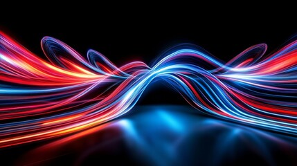 Poster - Bright blue and vivid red light trails dance against a deep black backdrop, creating a captivating visual experience filled with fantasy and wonder, showcasing unique artistic expression