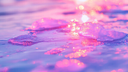 Poster - Pink light reflections on ice creating a dreamy winter scene