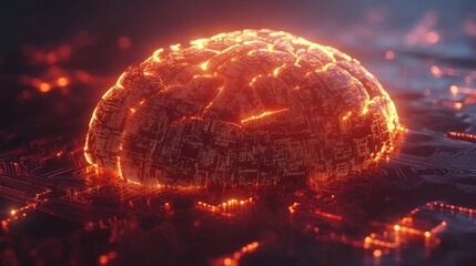 Poster - Cybernetic intelligence processing concept with digital circuits embedded in a glowing human brain.