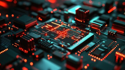 Poster - Digital brain scanning interface with artificial neural pathways linking to a high-tech processor.
