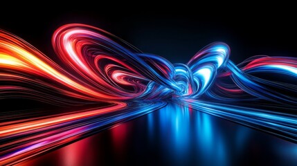 Poster - The blue and red light trails blend to form an energetic abstract composition on a rich black backdrop, showcasing a mesmerizing interplay of movement and color that sparks creativity