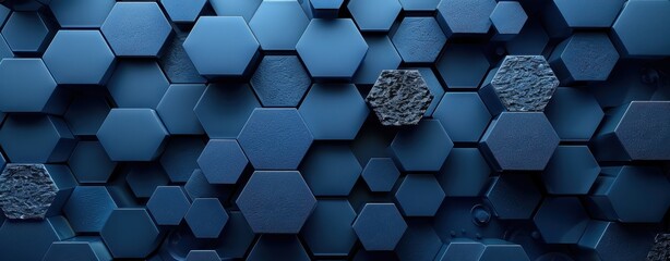 Poster - Abstract Dark Blue Hexagonal Geometric Pattern Texture Background
