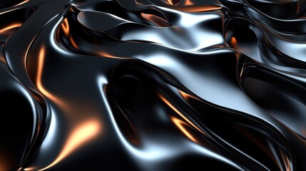 Poster - Abstract Dark Metallic Texture with Flowing Waves and Orange Glow
