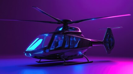 Poster - Electric flying taxi designed for urban travel on a solid violet background, highlighting energy efficiency.
