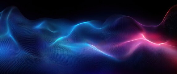Poster - Abstract Digital Waves Fluid Motion Pattern with Soft Glowing Light and Vibrant Blue Purple Color Scheme