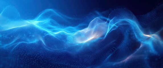 Poster - Abstract Digital Wave of Blue Light Technology Concept with Geometric Shapes and Interconnected Lines for Futuristic Innovation