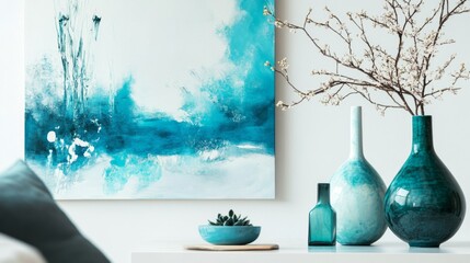 Poster - Indulge in turquoise strokes serene beach visual art tranquil environment artistic viewpoint allure of color