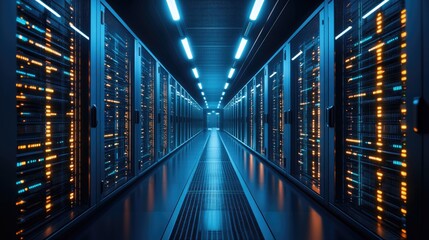 Poster - Futuristic quantum supercomputer structure on a dark navy background, symbolizing high-performance computing.