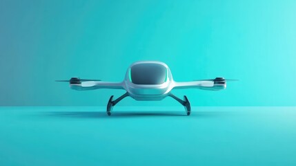 Poster - Futuristic VTOL air taxi with aerodynamic design on a bold turquoise background, symbolizing future transport.