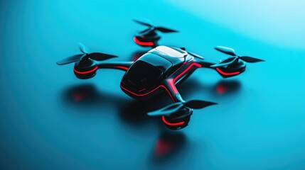 Poster - Futuristic VTOL air taxi with aerodynamic design on a bold turquoise background, symbolizing future transport.