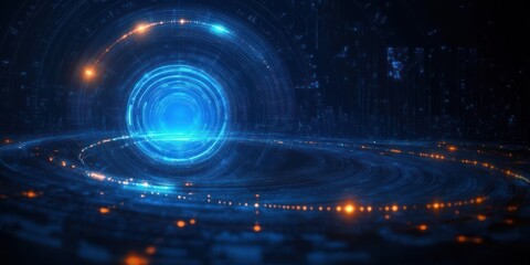 Poster - Futuristic Digital Landscape Illustration with Geometric Shapes and Circuit Board Design