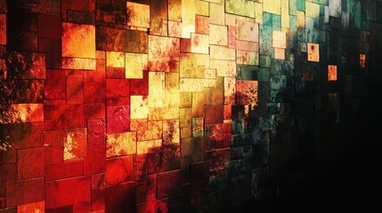 Poster - Illuminating pixelated patterns urban park digital art evening glow aerial view light and shadow play