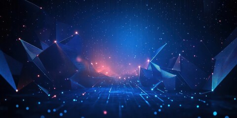 Poster - Futuristic Abstract Geometric Design with Blue Neon Lights and Depth Perspective in Digital Art Style