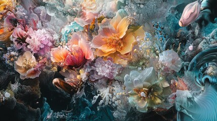 Poster - Surreal ai-generated nature scene fantasy landscape digital art dreamlike environment wide angle nature and imagination fusion