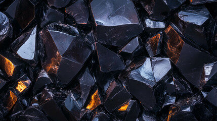 Poster - polished obsidian background with sharp reflections for modern design