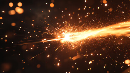 Poster - Fire lines with light sparks, cracker trail effect. Isolated sparkles of weld metal blade or petard. Bright glowing comet or electric circular saw scintilla, flying asteroid, Realistic 3d vector set
