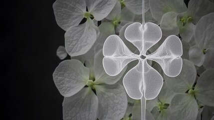 Poster - Stylized Four Leaf Clover and White Hydrangeas